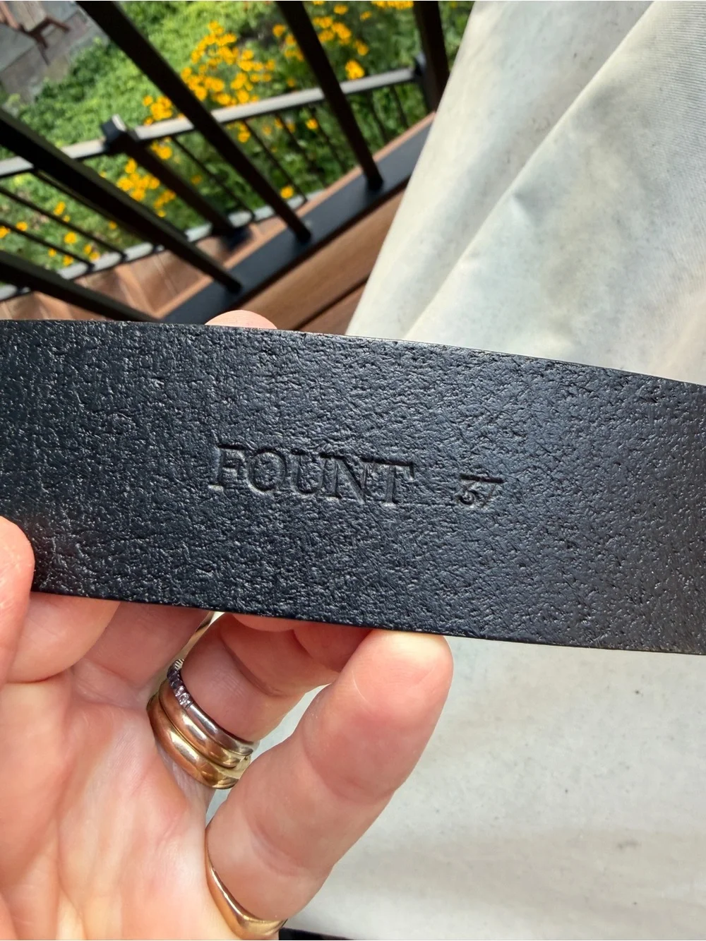 Fount Half Moon Black Leather Belt with brass buckle size 37